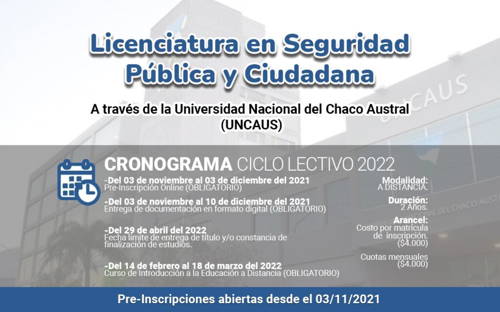 Preinscripciones Licenciatura En Seguridad Pública y Ciudadana – ISSP CHACO